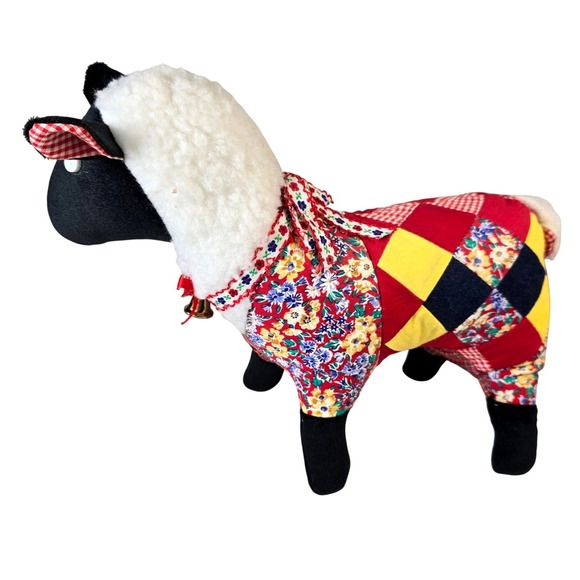 70s/80s VTG  Patchwork Quilted Stuffed Sheep Lamb Folk Art Primitive Decor 12" - Picture 4 of 11